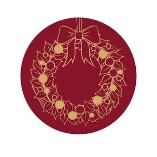 4A Kerstkrans Stickers op Rol | Kleur: Rood | Kerst Decoratie | Diameter 39 millimeter | Per 250 stickers