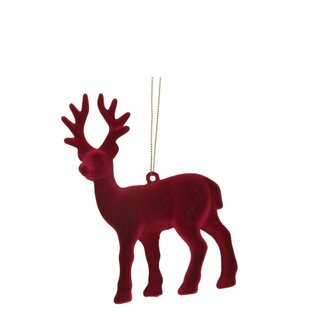 4A Suspensions renne flockées rouges | Décoration de Noël | Longueur 10 centimeter | Hauteur 13 centimeter | Par 2 suspensions