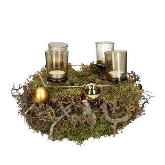 4A Natural Green Advent Wreath with Gold-coloured Christmas Baubles | Christmas Decoration | Diameter 30 centimeter | Per 2 advent wreaths