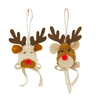 4A Brun Blanc Renne Suspension | Décoration de Noël | Longueur 9 centimeter | Largeur 6 centimeter | Hauteur 16 centimeter | Par 12 suspensions