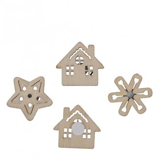 4A Beige en bois Autocollants de Noël Assortis Traîneau Sapin Cloche | Décoration de Noël | Diamètre 2.5 centimeter | Par 48 autocollants