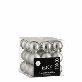 4A Boules de Noël en plastique couleur argentée assorties | Décoration de Noël | Diamètre 6 centimètres | Par 27 boules de Noël