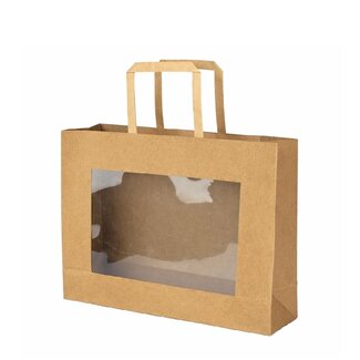 4A Cadeautassen met Venster | Kleur: Bruin | Lengte 29 centimeter | Breedte 10 centimeter | Hoogte 25 centimeter | Per 20 tassen