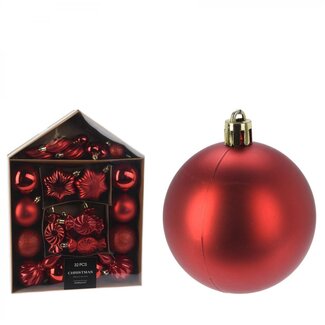 4A Red Plastic Christmas Baubles Mix | Christmas Decoration | Diameter 3 to 11 centimetre | Per 32 Christmas baubles