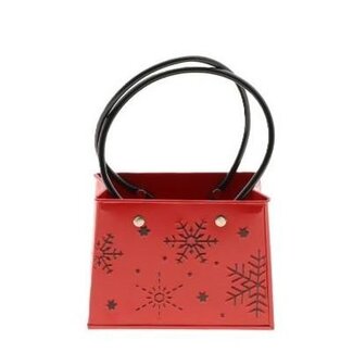 4A Rouge en zinc Pot de fleurs Bac à plantes Forme sac Flocon de neige | Décoration de Noël | Longueur 15 centimeter | Largeur 7 centimeter | Hauteur 11.5 centimeter | Par 6 pots de fleurs