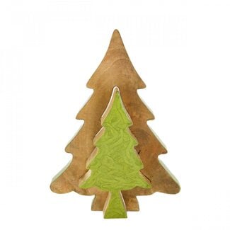 4A Houten Kerstboom | Kleur: Groen en Bruin | Kerst Decoratie | Lengte 23 centimeter | Breedte 2.5 centimeter | Hoogte 31 centimeter | Per 8 kerstbomen