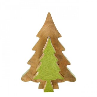 4A Sapin de Noël en bois vert et brun | Décoration de Noël | Longueur 23 centimeter | Largeur 2.5 centimeter | Hauteur 31 centimeter | Par 8 sapins de Noël