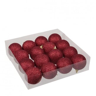 4A Red Plastic Glitter Christmas baubles | Christmas Decoration | Diameter 6 centimetre | Per 16 Christmas baubles