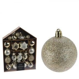 4A Champagne-coloured Plastic Christmas Baubles Mix | Christmas Decoration | Diameter 3 to 11 centimetre | Per 32 baubles