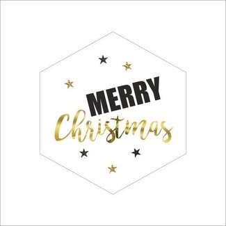 4A White Christmas Stickers met Gold-coloured Black Text “Merry Christmas” on Roll | Christmas Decoration | Diameter 40 millimetre | Per 250 stickers