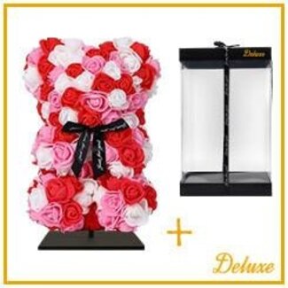 4A Rouge, Rose et Ours blanc de roses en mousse sur socle | Hauteur 25 centimeter | Par ours