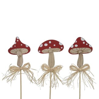 4A Pique Champignon Rouge | Décoration d'automne | Longueur champignon 6 centimeter | Longueur pique ± 20 centimeter | Par 9 piques