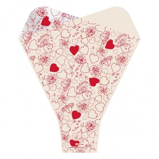 4A Housse crème à fleurs avec petits cœurs rouges et fleurs "Doublé Love" | Longueur 50 centimeter | Largeur 44 centimeter | Ouverture 12 centimeter | Par 50 housses
