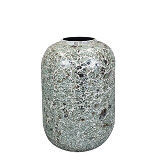 4A Green Black Vase with Mosaic Mirror Pieces | Maritime Collection | Diameter 21 centimetre | Height 30 centimetre | Per vase