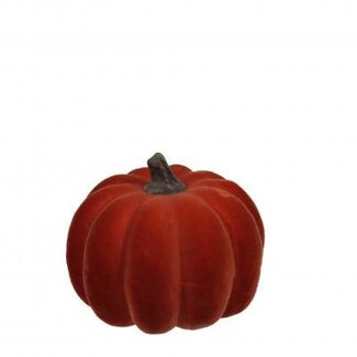 4A Décoration citrouille terracotta flockée | Décoration automnale naturelle | Diamètre 9 centimeter | Hauteur 8 centimeter | Par 4 citrouilles