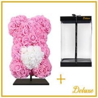 4A Light Pink Bear of Foam Roses with Heart on Stand | Height 25 centimetre | Per bear