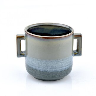 4A Grey Green Retro Pot with Ears | Hand-glazed Look | Maritime Collection | Diameter 13 centimeter | Height 12.5 centimeter | Per 6 pots