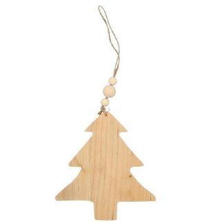 4A Houten Kerstboom Hanger | Kleur: Lichtbruin | Kerst Decoratie | Lengte 20 centimeter | Per 6 hangers