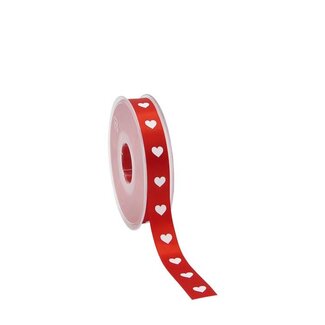 4A Red Satin Ribbon with White Hearts | Width 15 millimetre | Length 25 metre | Per roll