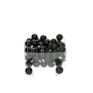 4A Kerstballen Mix | Kleur: Zwart | Kerst Decoratie | Diameter 25 millimeter | Matte en Glimmende Kerstballen | Inhoud 72 kerstballen | Per doos