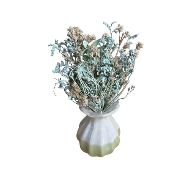 Boeket Turquoise Droogbloemen "Mini" | Kleur: Turquoise | inclusief vaas | Lengte ± 15 centimeter | Per boeket