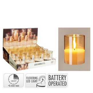 4A Warm White LED Kaars in Glas excluding AA batteries | Colour: Light brown | Christmas Decoration | Diameter 7.5 centimeter | Height 10 centimeter | Per 16 candles