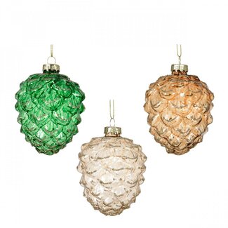 4A Glass Pinecone Christmas Bauble Assorted | Colour: Mixed Colours | Christmas Decoration | Diameter 8 centimetre | Height 9.5 centimetre | Per 12 pinecones