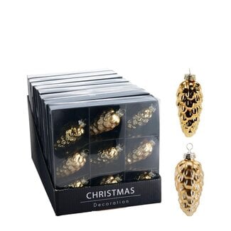 4A Pinecone Christmas Bauble Assorted | Colour: Gold | Matte and Shiny Christmas Baubles | Christmas Decoration | Diameter 90 millimeter | Per 9 Christmas baubles