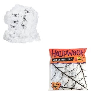 4A Halloween Spider web with 6 Spiders | Colour: White | Halloween Decoration | Weight 80 gram | Per web