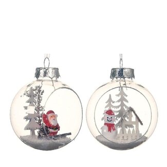 4A Plastic Christmas baubles with Christmas landscape | Colour: Mixed colours | Christmas decoration | Diameter 8 centimeter | Per 12 Christmas baubles