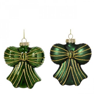 4A Strik Kerstbal Hanger Assorti | Kleur: Donkergroen | Kerst Decoratie | Diameter 10 centimeter | Per 12 hangers