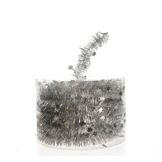 4A Tinsel Christmas Garland | Colour: Silver-coloured | Christmas Decoration | Diameter 3 centimetre | Length 7 metre | Per garland