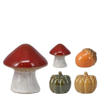 4A Bos Decoratie Assorti | Kleur: Gemengde Kleuren | Herfst Decoratie | Diameter 6 centimeter | Hoogte 6 centimeter | Per 12 beeldjes