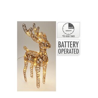 4A LED Rendier op batterijen | Kleur: Goud | Kerst Decoratie | Lengte 20 centimeter | Breedte 7 centimeter | Hoogte 34 centimeter | 25 Lampjes | Per rendier