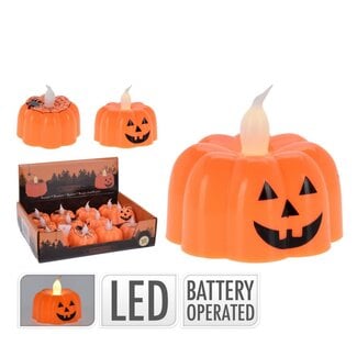 4A LED Pumpkin Tealight Assorted battery-operated | Colour: Orange | Halloween Decoration | Diameter 4.5 centimetre | Height 4 centimetre | Per 12 tealights