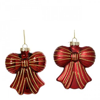 4A Bow Bauble Hanger Assorted | Colour: Red | Christmas Decoration | Diameter 10 centimeter | Per 12 hangers