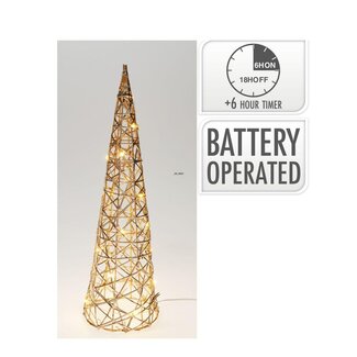 4A LED Cone on batteries | Colour: Gold | Christmas Decoration | Diameter 40 centimeter | Height 40 centimeter | 20 Lights | Per cone