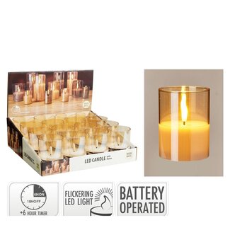 4A Warm White LED Candle in Glass exclusive of AA batteries | Colour: Light brown | Christmas Decoration | Diameter 7.5 centimeter | Height 15 centimeter | Per 16 candles