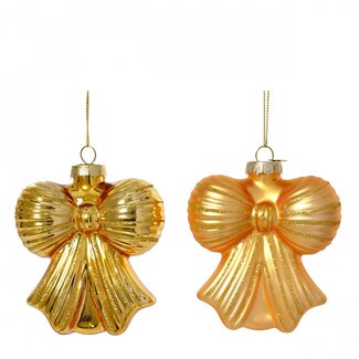 4A Bow Bauble Hanger Assorted | Colour: Gold | Christmas Decoration | Diameter 10 centimeter | Per 12 hangers