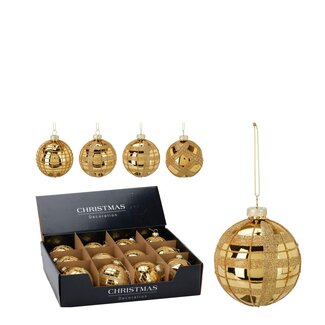 4A Glazen Kerstballen Assorti | Kleur: Goud | Kerst Decoratie | Diameter 8 centimeter | Per 12 kerstballen