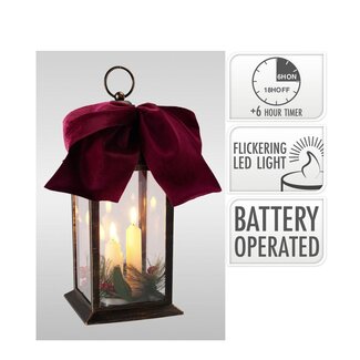 4A LED Lantern with White Battery-Operated Candle | Colour: Black | Christmas Decoration | Height 30 centimeter | Per lantern