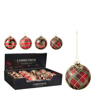 4A Highland Christmas baubles Assorted | Colour: Red Green Gold | Christmas Decoration | Diameter 8 centimetre | Per 12 Christmas baubles