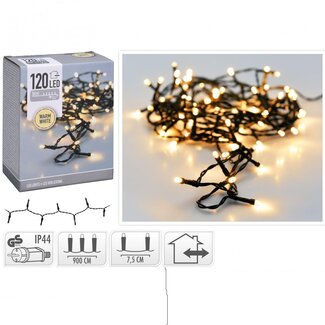 4A Warm White Outdoor LED Light String with plug | Colour: Black | Christmas Decoration | 120 LED Bulbs | Length 9 metre | Per light string