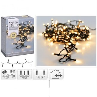 4A Warm Wit Buiten LED Lichtsnoer met stekker | Kleur: Zwart | Kerst Decoratie | 120 LED Lampjes | Lengte 9 meter | Per lichtsnoer