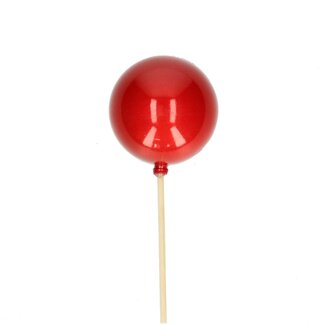 4A Pearl Christmas Bauble Pick | Colour: Red | Christmas Decoration | Diameter bauble 6 centimetre | Length pick ± 50 centimetre | Per 25 picks
