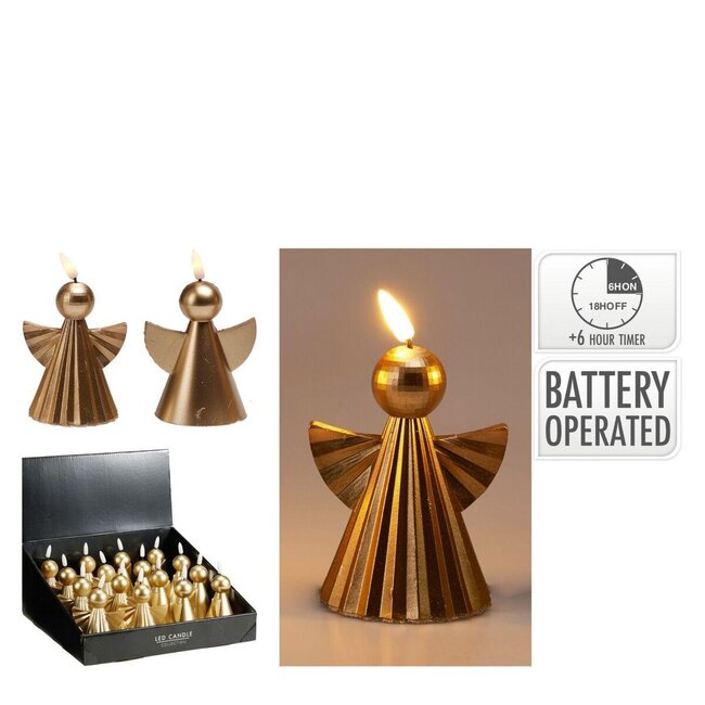 LED Engel Assorti | Kleur: Goud | Kerst Decoratie | Lengte 9 centimeter | Breedte 7 centimeter | Hoogte 11 centimeter | exclusief batterijen | Per 16 engelen