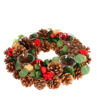 4A Wreath Tealight Holder | Colour: Brown | Christmas Decoration | Diameter 34 centimeter | Per wreath