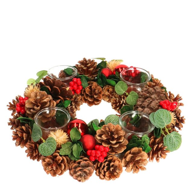 Wreath Tealight Holder | Colour: Brown | Christmas Decoration | Diameter 34 centimeter | Per wreath