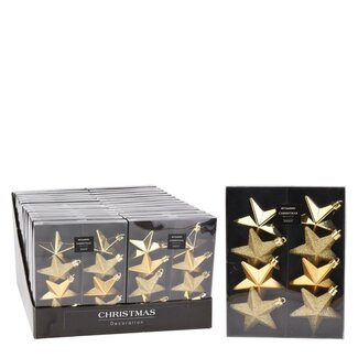 4A Star Christmas baubles Assorted | Colour: Gold | Christmas Decoration | Diameter 6.5 centimeter | Per 8 Christmas baubles
