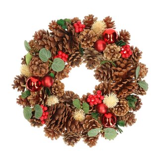 4A Dennenappel Krans | Kleur: Bruin | Kerst Decoratie | Diameter 34 centimeter | Per krans